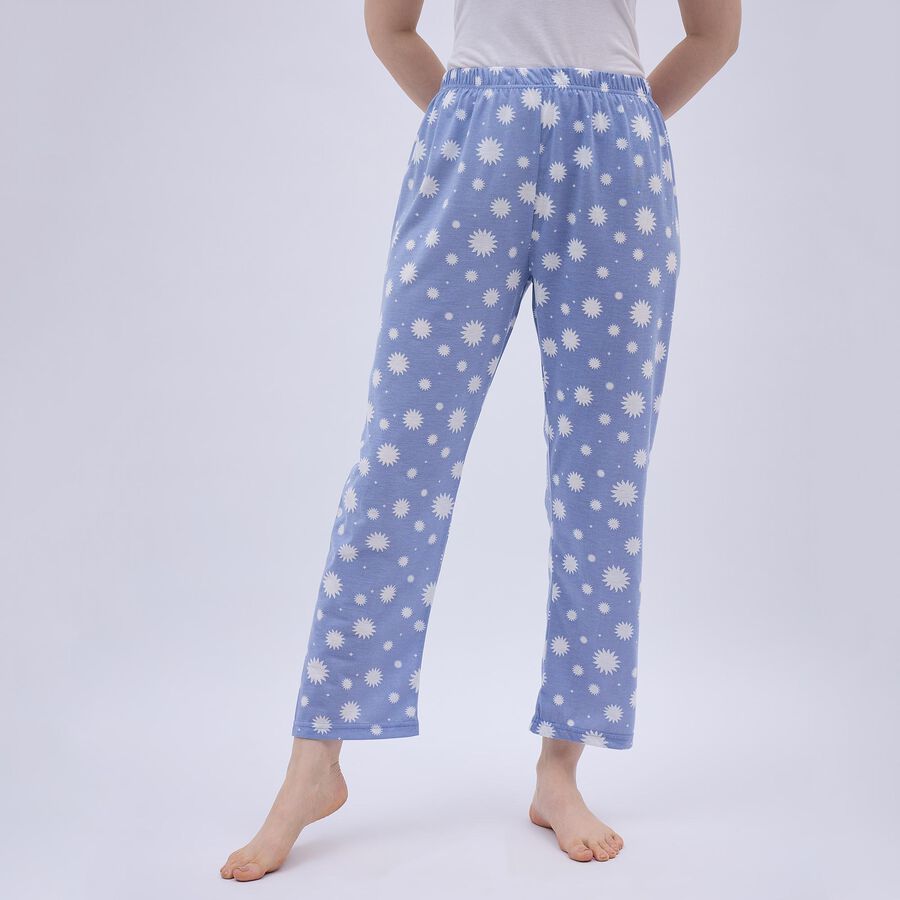 Women's Light Powder Blue Floral Printed Elastic Waist Pyjama, Mid Blue, large image number null