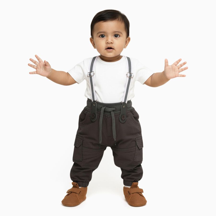 Infants' Dark Charcoal Elastic Waist Cargo Trousers, Dark Grey, large image number null