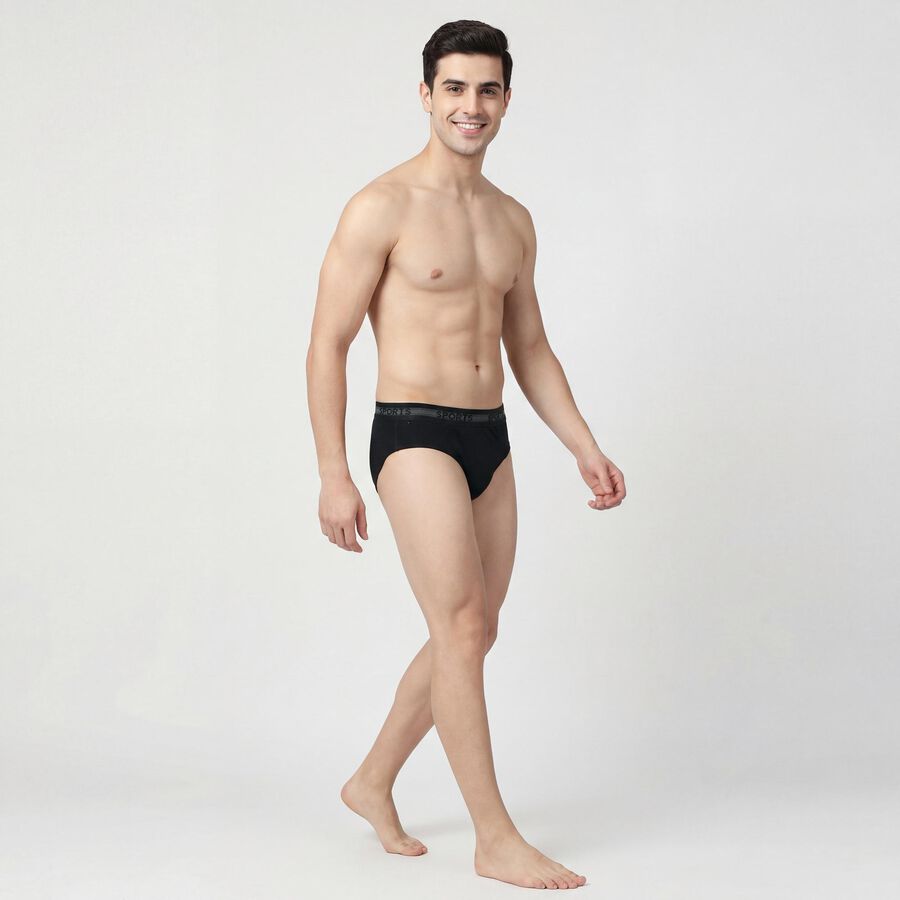 Men's Black Regular Fit Elasticated Waistband Briefs, Black, large