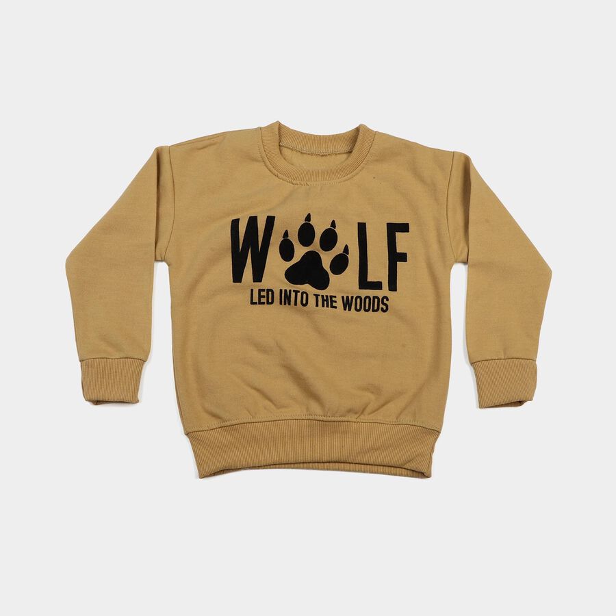 Boys' Beige Crew Neck Pullover Sweatshirt, गहरा पीला, large