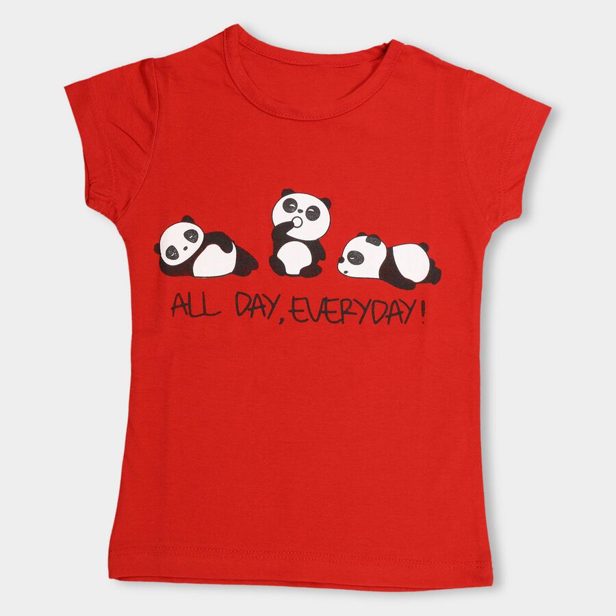 Girls' Bright Coral Red Crew Neck Casual T-Shirt, Coral, large image number null