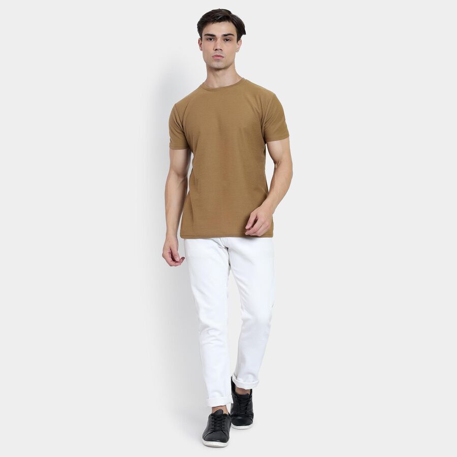 Men's Round Neck Half Sleeves T-Shirt , Beige, large image number null