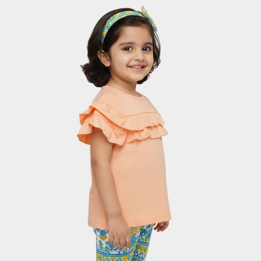 Girls Peach Cotton Round Neck Romantic T-Shirt, पीच, large