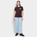 Ladies' Round Neck T-Shirt , भूरा, small