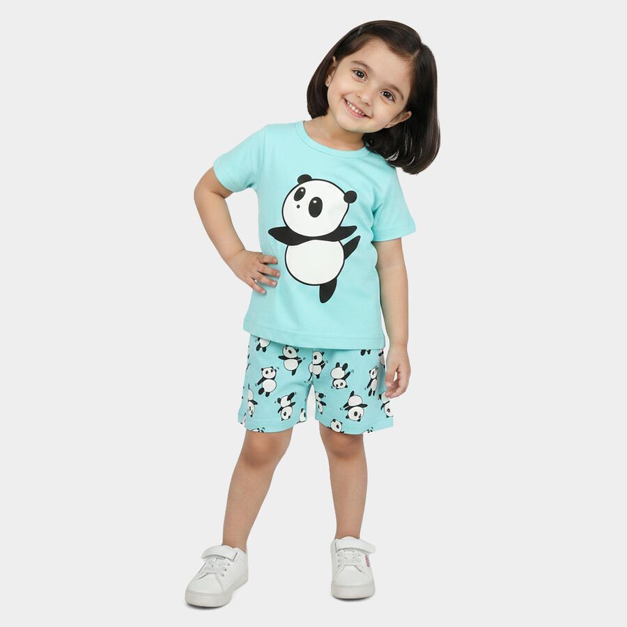 Girls Aqua Crew Neck Short Set Upper and Bottom Set, एक्वा, large