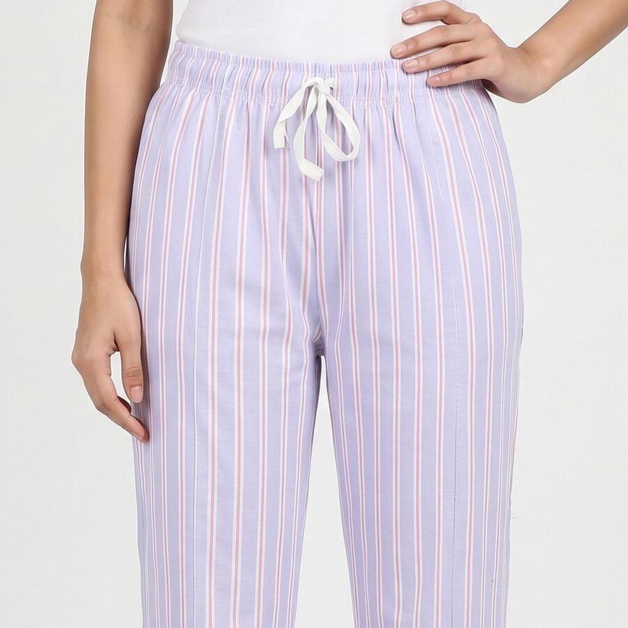 Women's Mid Blue Straight Fit Striped Drawstring Pyjama, Mid Blue, large