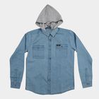 Boys' Light Blue Hooded Casual Shirt, Light Blue, small