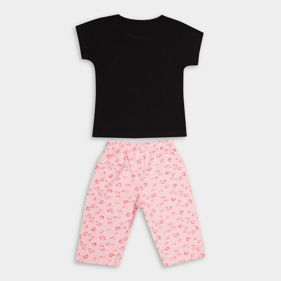 Girls' 100% Cotton Capri Set, काला, large image number null