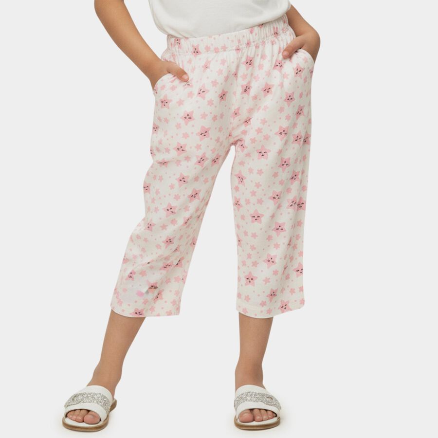 Girls' White Regular Fit Star Printed Capri, White, large