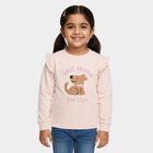 Girls Light Pink Crew Neck Ruffle Sleeve Graphic Sweatshirt, Light Pink, small image number null