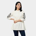 Women's White Round Neck Solid Kurti, सफ़ेद, small
