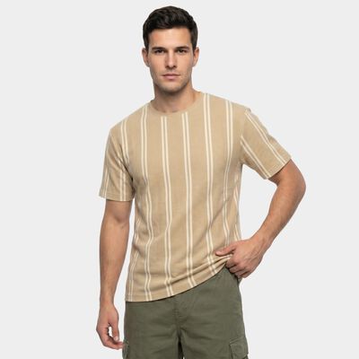 Men's Beige Round Neck Regular T-Shirt