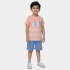 Boys' Coral Cotton Round Neck Cartoon Printed Baba Suit, Coral, small