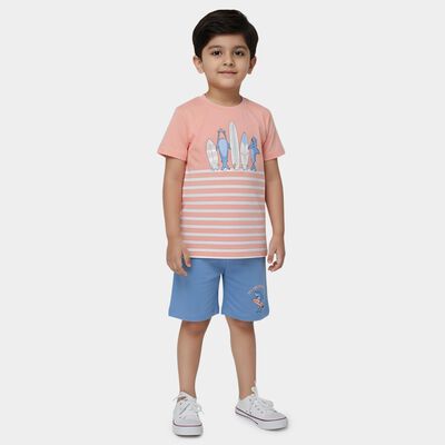 Boys' Coral Cotton Round Neck Cartoon Printed Baba Suit