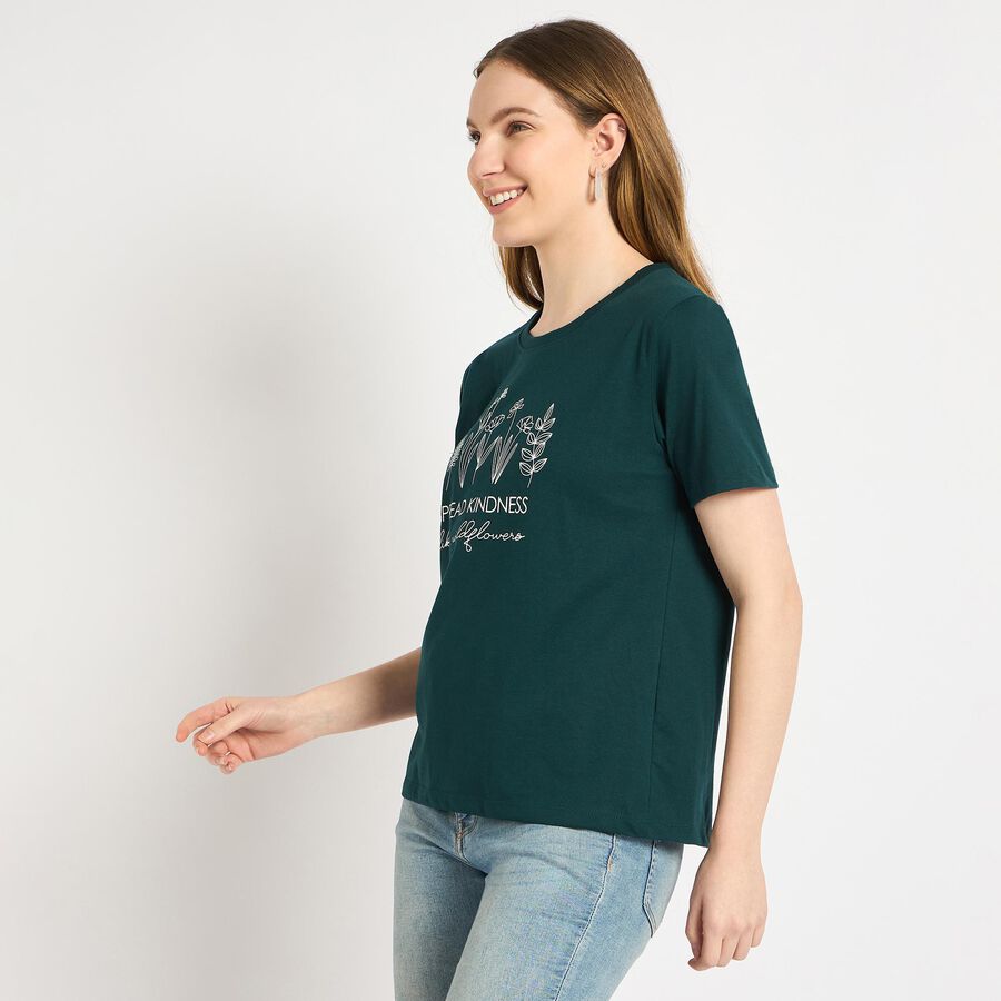 Ladies' Round Neck T-Shirt , गहरा हरा, large