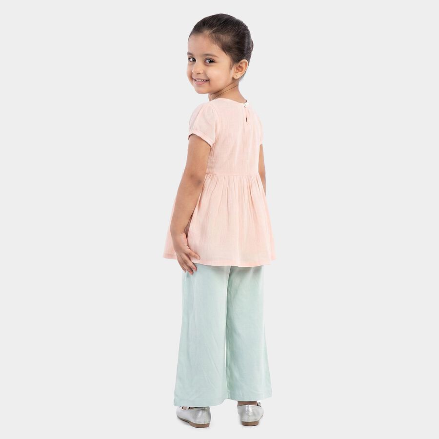 Girls Light Pink Round Neck Fusion Set Upper and Bottom Set, Light Pink, large