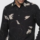 Men's Black Abstract Printed Collar Shirt, Black, small