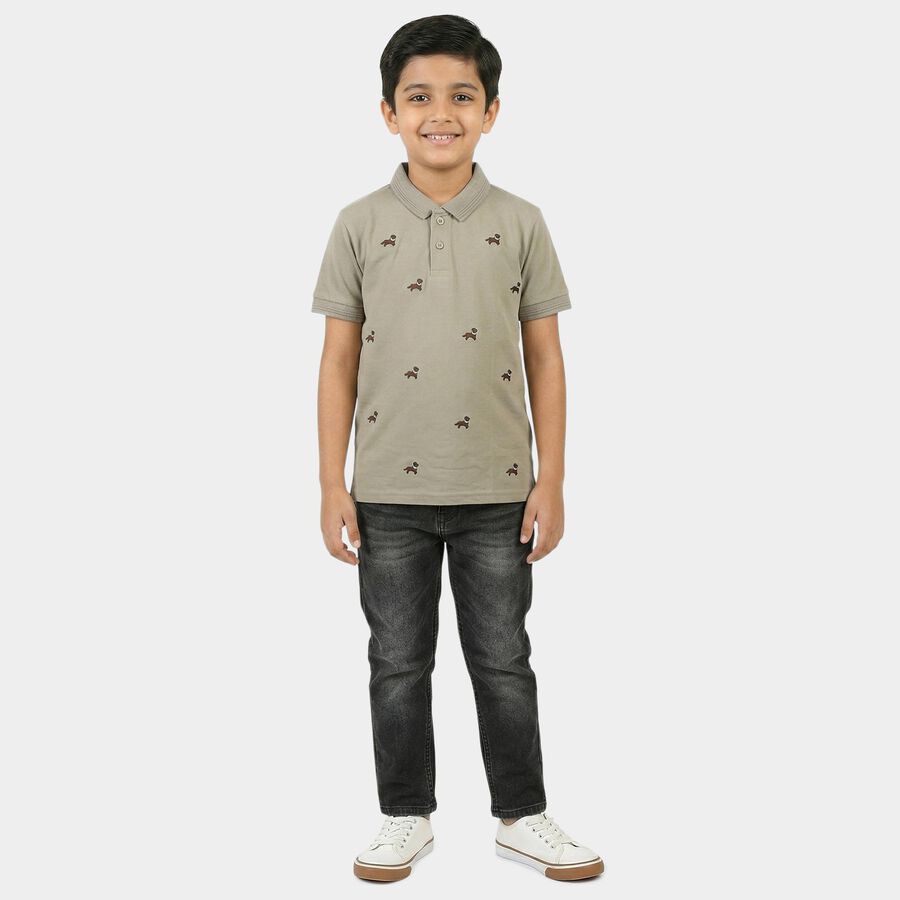 Boys Dark Grey Cotton Round Neck Casual Boys T-Shirt, गहरा ग्रे, large