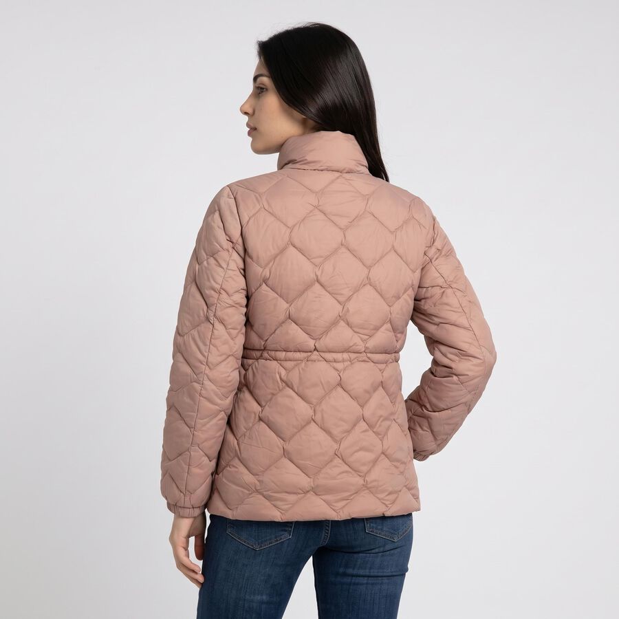 Women's Light Pink Stand Collar Puffer Jacket, Light Pink, large