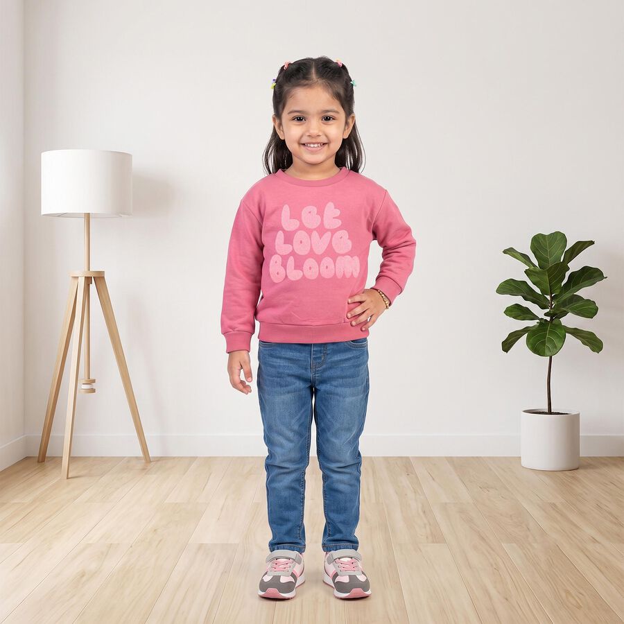 Girls Purple Crew Neck Pullover Sweatshirt, Purple, large