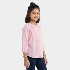 Girls' Pink Round Neck Regular Blouse, Light Pink, small