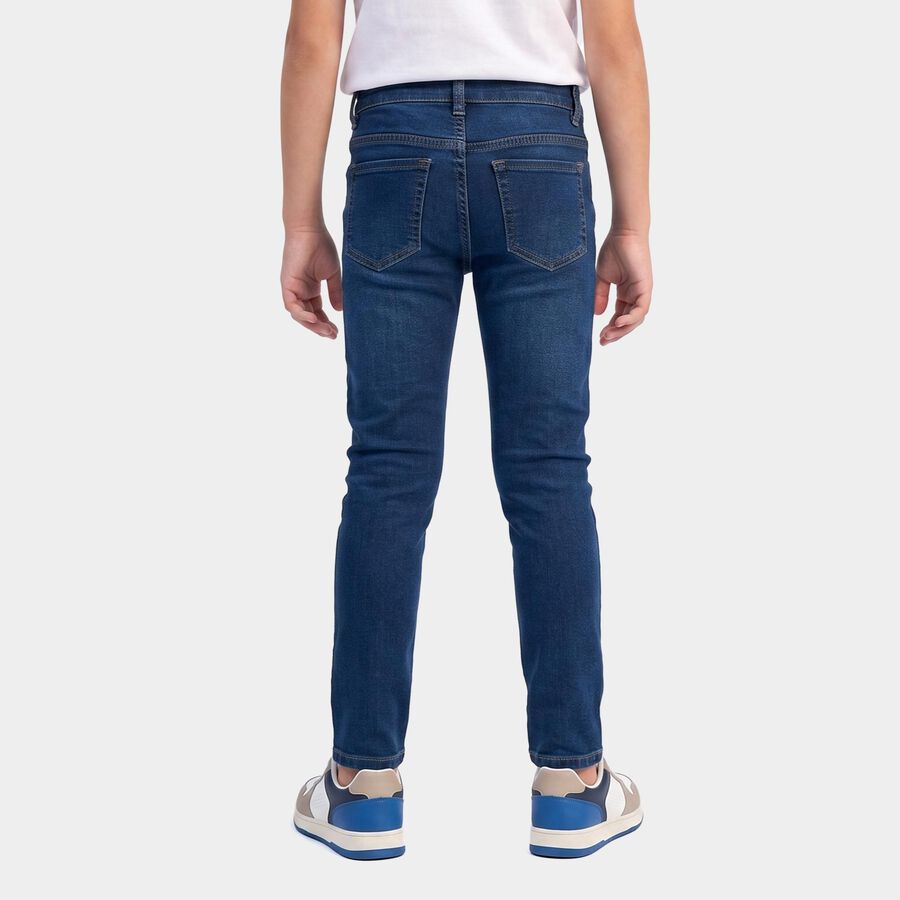 Boys Navy Blue Slim Fit Washed Jeans, गहरा नीला, large