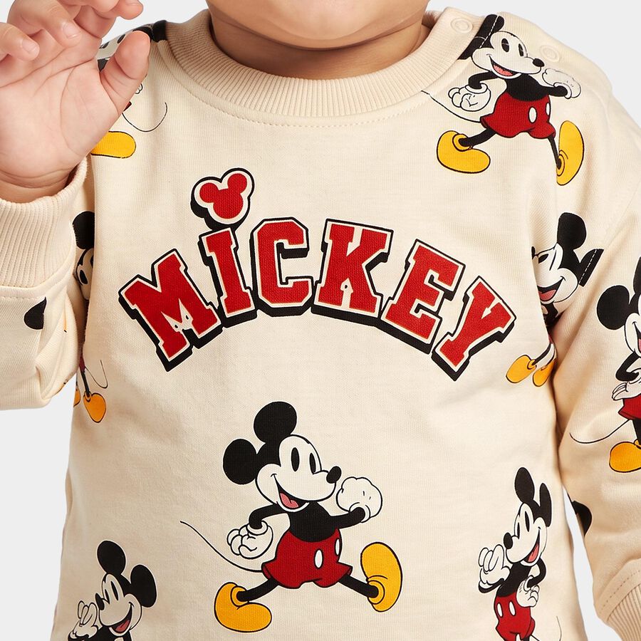 Infants' Beige Cotton Round Neck Pullover Sweatshirt, गहरा पीला, large