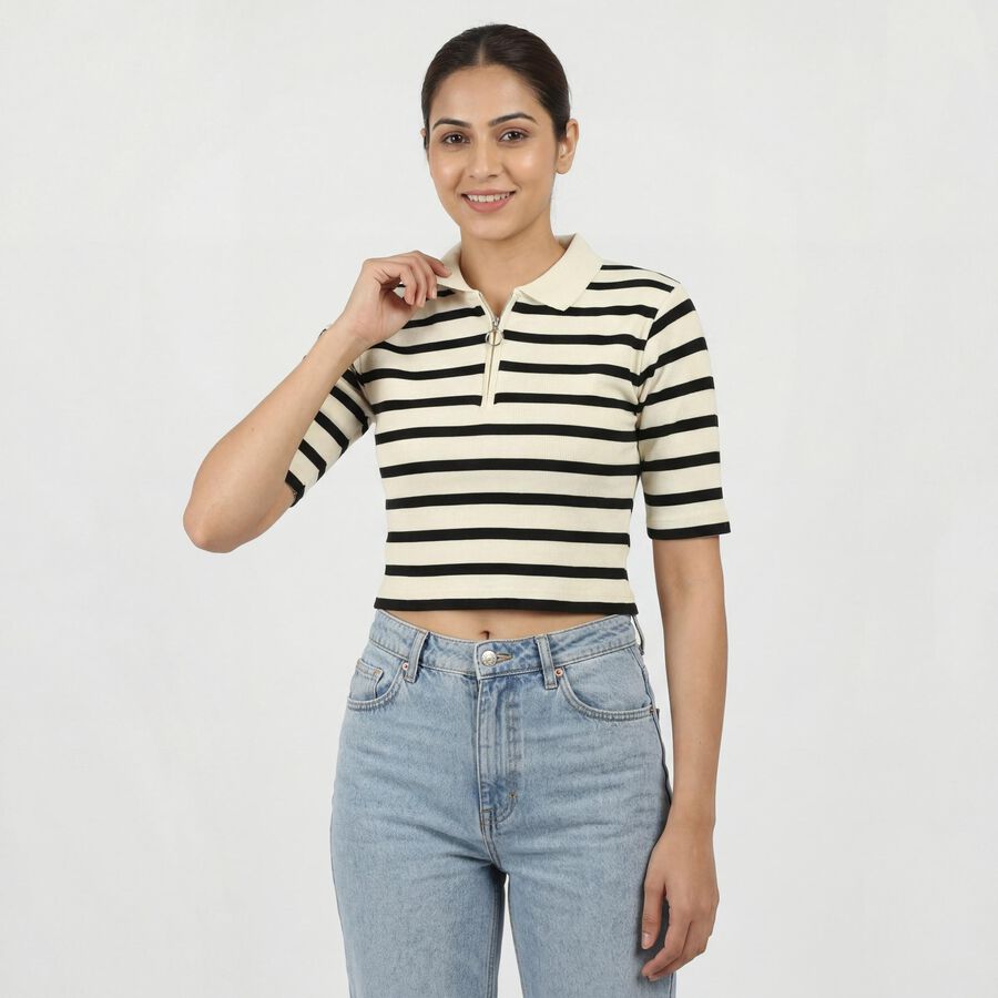 Women's Black Neck Top, Black, large