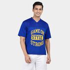 Men's Blue Round Neck Athleisure T-Shirt, Royal Blue, small