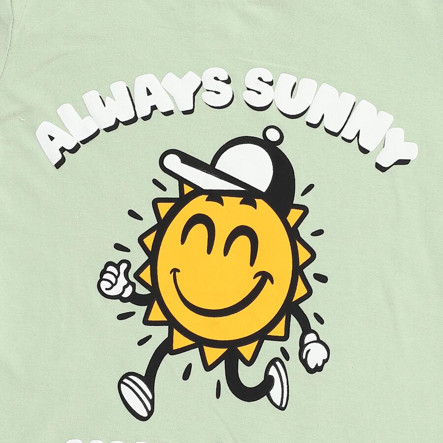 Boys Light Sage Green Cotton Round Neck Casual T-Shirt, Light Green, large image number null