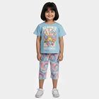 Girls Light Blue Round Neck T-Shirt Set Top and Capri Set, Light Blue, small