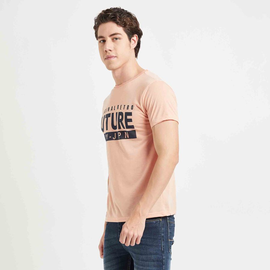 Printed Round Neck T-Shirt, Peach, large image number null