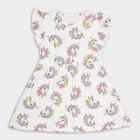 Girls' Bright White Unicorn Printed A-Line Frock, Off White, small image number null