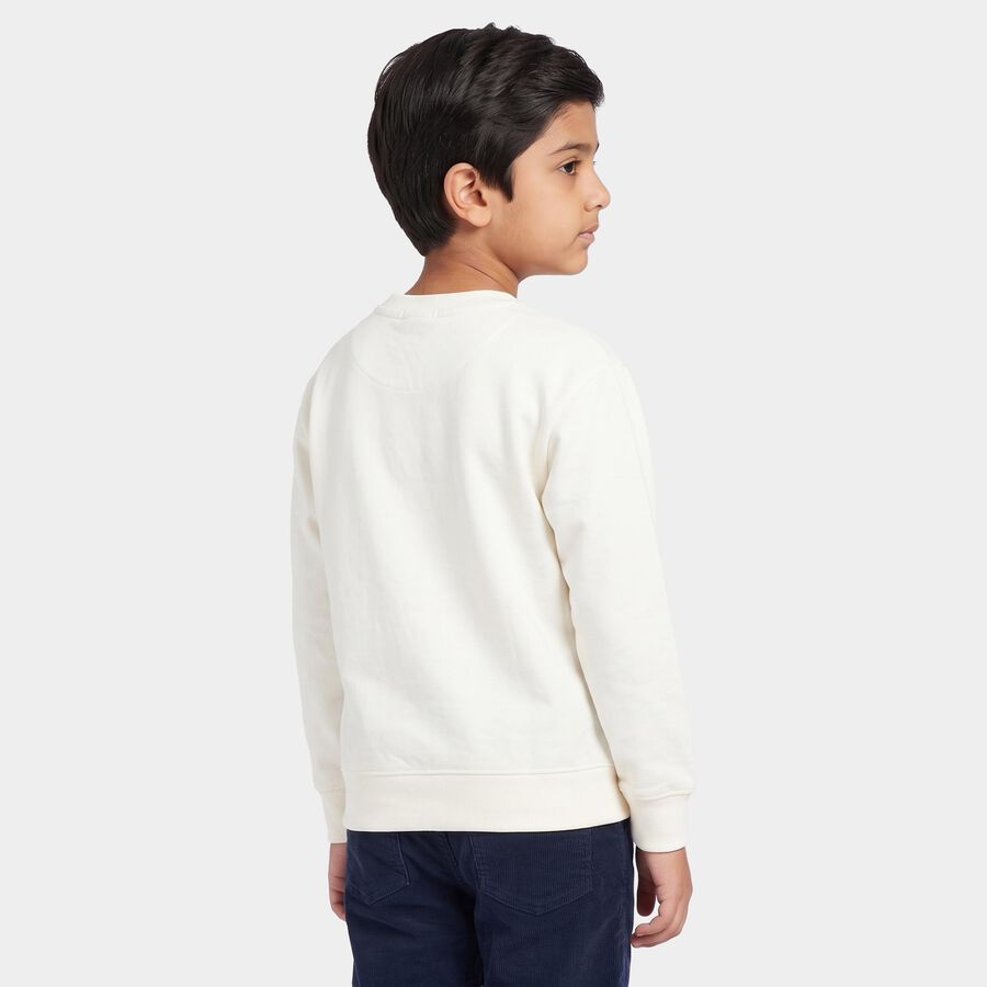 Boys' Off White Crew Neck Graphic Print Sweatshirt, ऑफ व्हाइट, large
