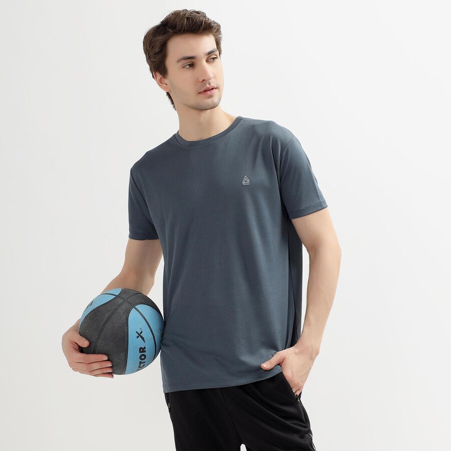 Men's Muted Steel Blue Crew Neck Slim Fit T-Shirt, Mid Blue, large image number null