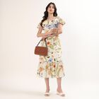 Women's Off White Cotton V-Neck Bohemian Floral Dress, Off White, small