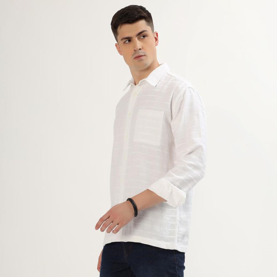 Men's Snow White Cotton Spread Collar Casual Shirt, सफ़ेद, large image number null