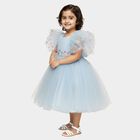 Girls' Light Sky Blue Floral Embroidered Puff Sleeve Party Frock, Light Blue, small image number null