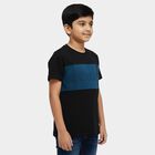 Boys' Black Cotton Round Neck Graphic T-Shirt, काला, small