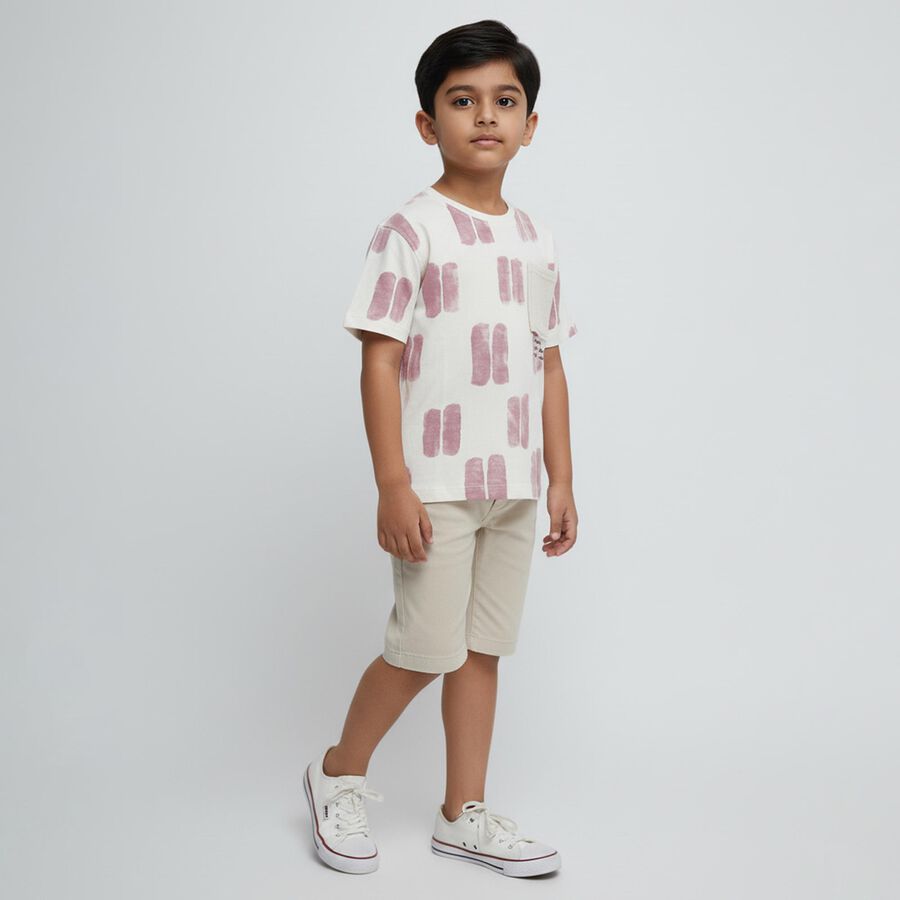 Boys White and Dusty Pink Cotton Round Neck Casual T-Shirt, गुलाबी, large image number null