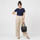Women's Beige Wide-Leg Pleated Trousers, Beige, small