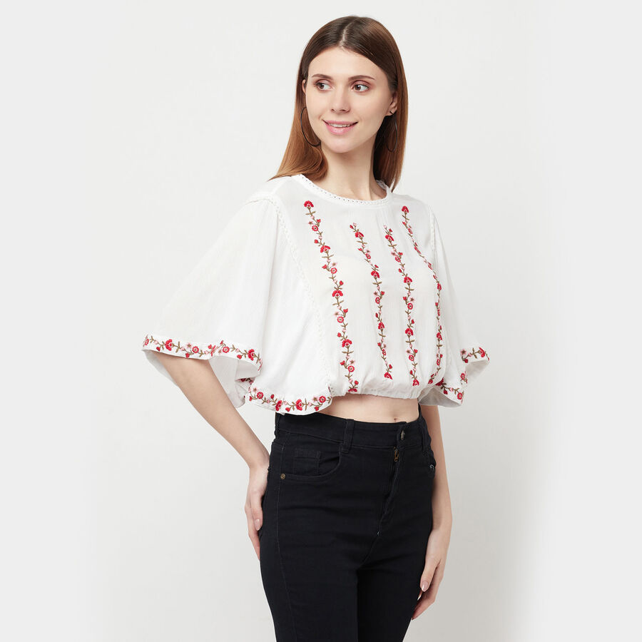 Embellished 3/4th Sleeves Top, White, large image number null
