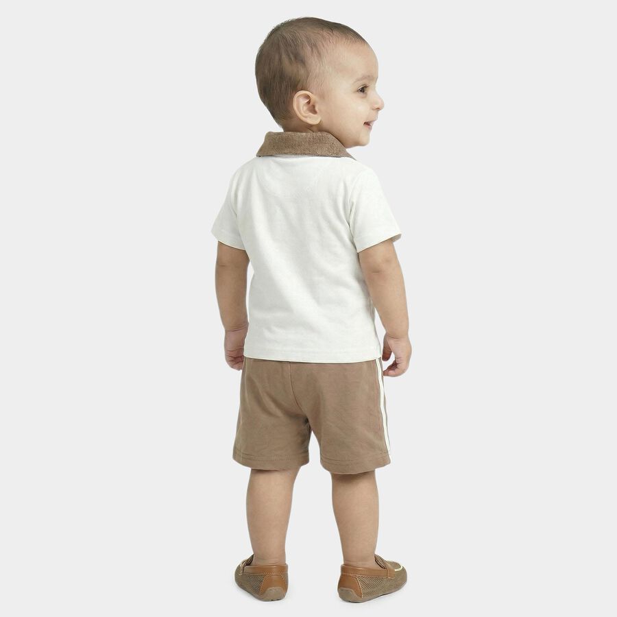 Infants' White Cotton Polo Neck Striped Baba Suit, सफ़ेद, large