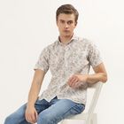 Men's Beige Cotton Half Sleeve Classic Collar Casual Shirt, Beige, small