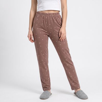 Women's Brown Straight Fit Heart Printed Pyjama