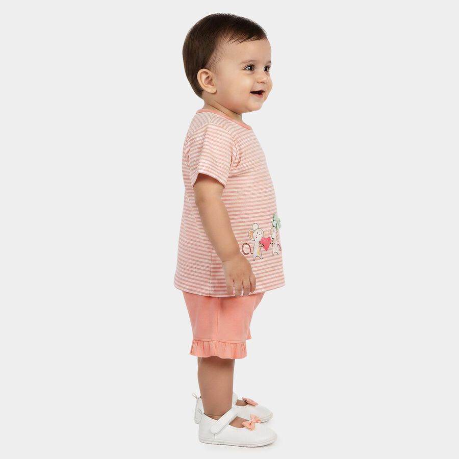 Infants Peach Cotton Shorts Set, Peach, large
