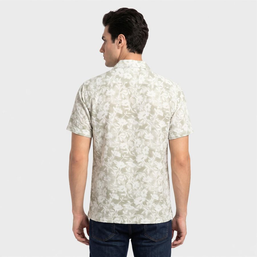 Men's Mint Green Floral Camp Collar Casual Shirt, Light Green, large