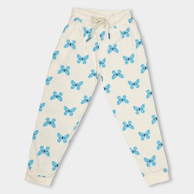 Girls' Off-White Butterfly Printed Jogger Pyjama