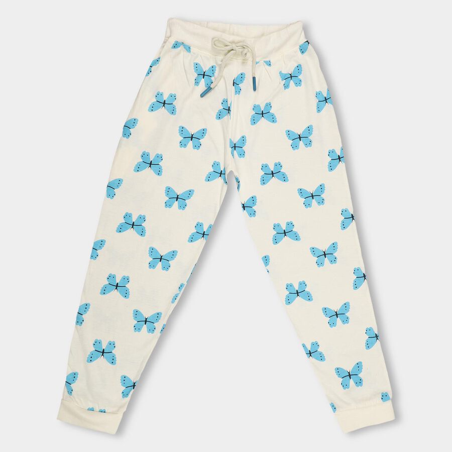 Girls' Off-White Butterfly Printed Jogger Pyjama, Off White, large image number null