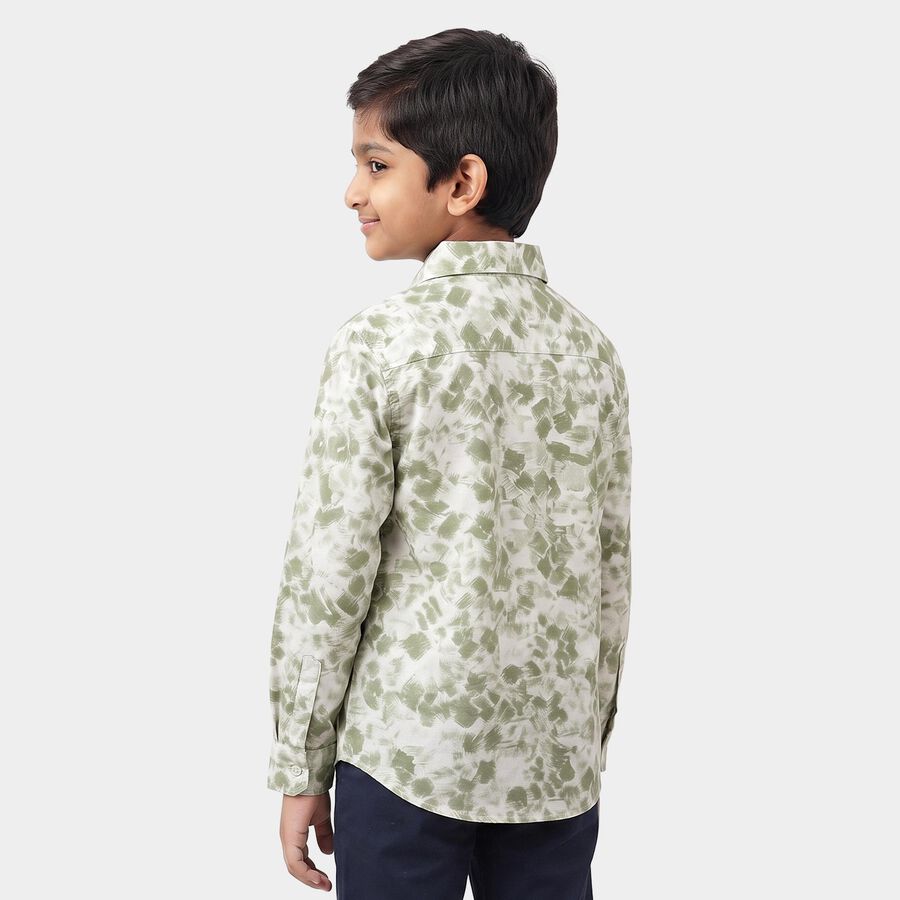 Boys Green Cotton Long Sleeve Collar Shirt, Light Green, large